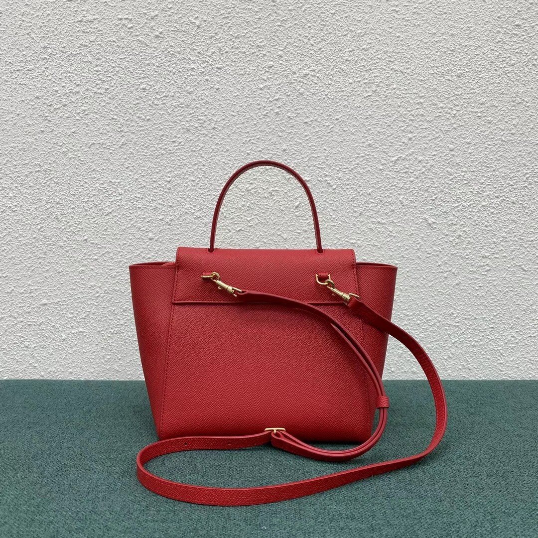 Celine Belt Nano Bag In Red Grained Calfskin