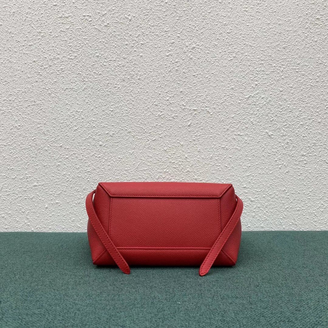 Celine Belt Nano Bag In Red Grained Calfskin