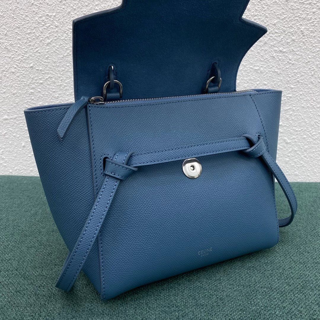 Celine Belt Nano Bag In Slate Blue Grained Calfskin