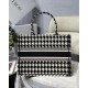 Dior Medium Book Tote Bag In Black Houndstooth Embroidery