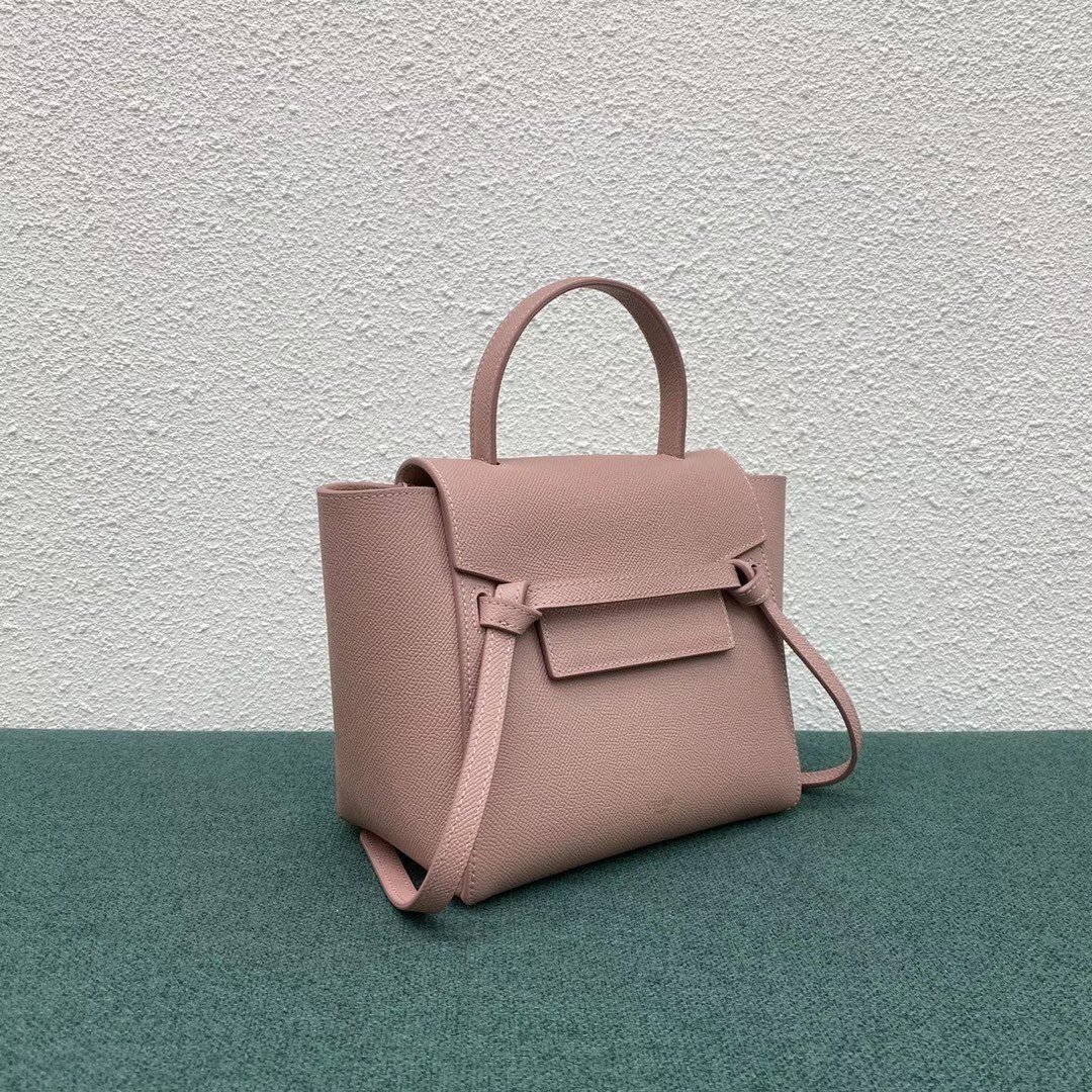 Celine Belt Nano Bag In Vintage Pink Grained Calfskin