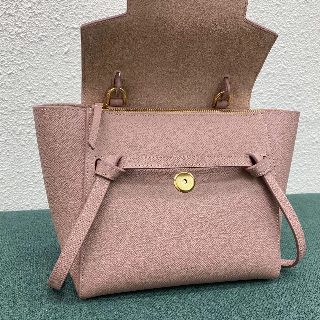 Celine Belt Nano Bag In Vintage Pink Grained Calfskin