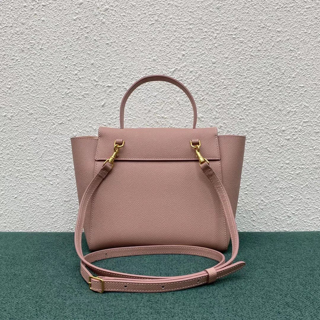 Celine Belt Nano Bag In Vintage Pink Grained Calfskin