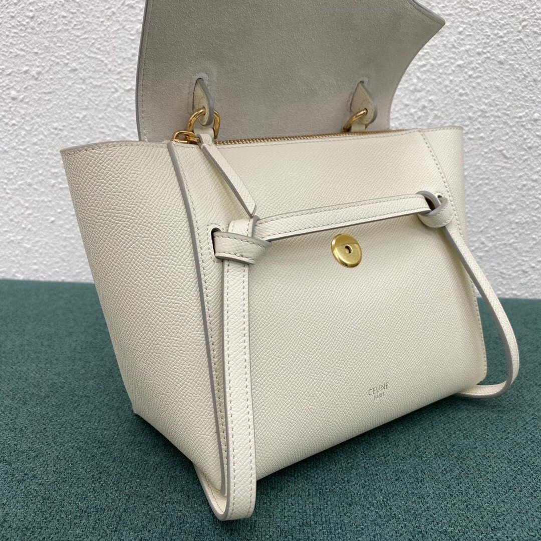 Celine Belt Nano Bag In White Grained Calfskin