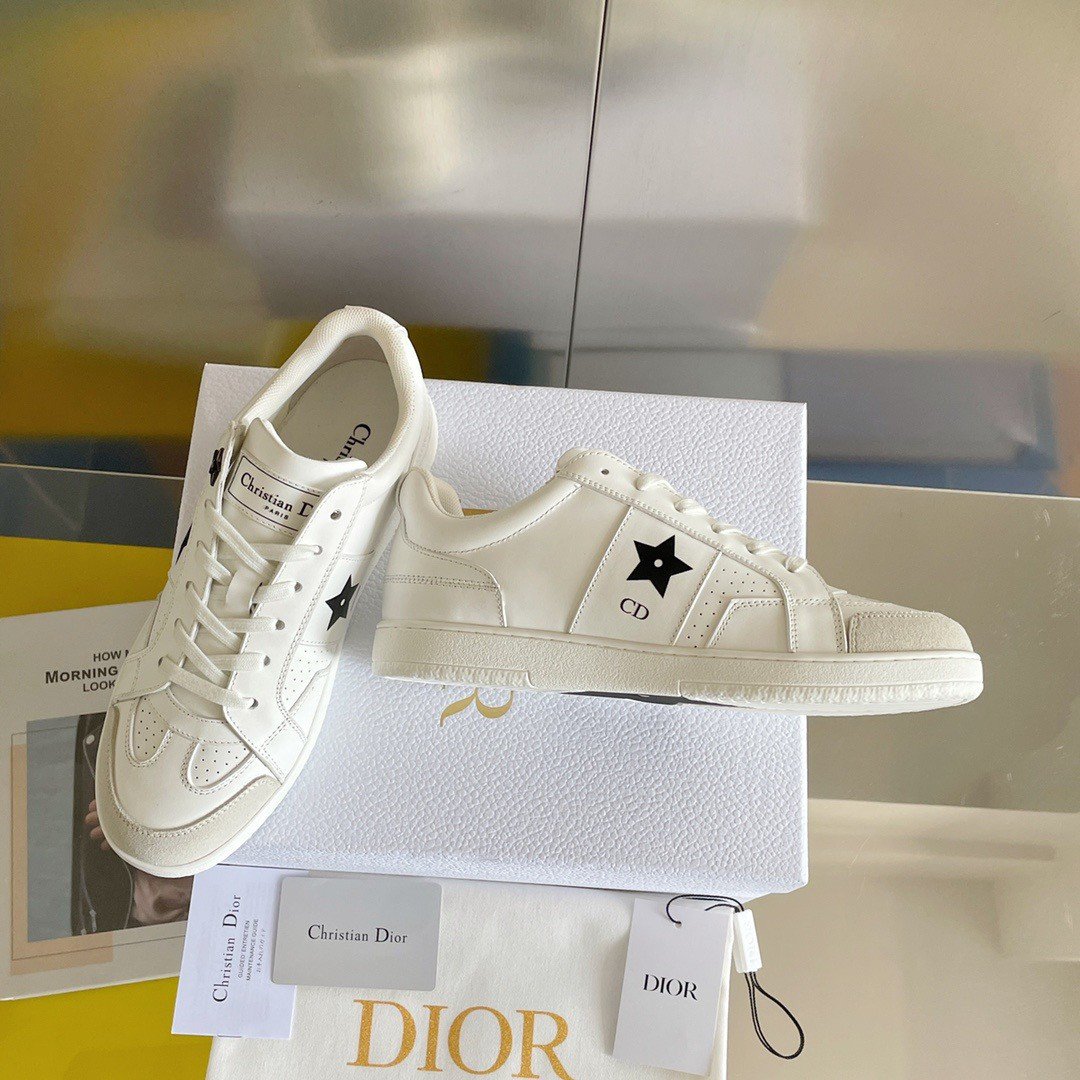 Dior Star Sneakers In White Calfskin and Suede