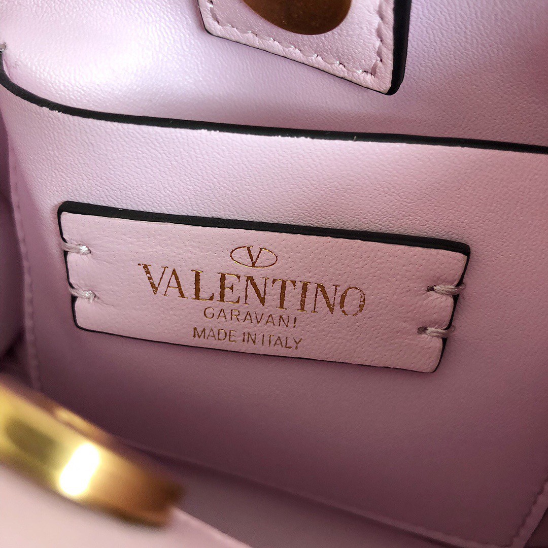 Valentino Roman Stud Mini Handle Bag In Pink Nappa Leather