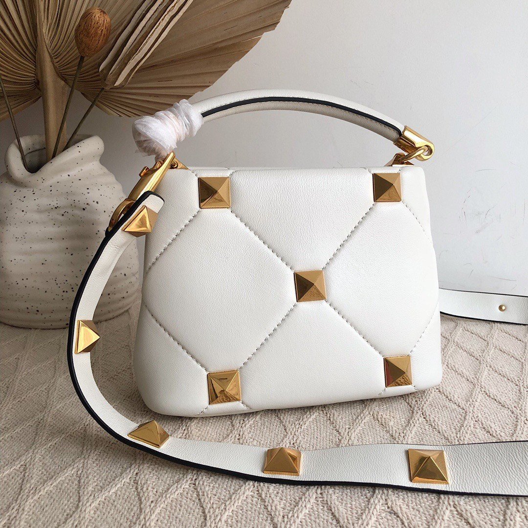 Valentino Roman Stud Mini Handle Bag In White Nappa Leather