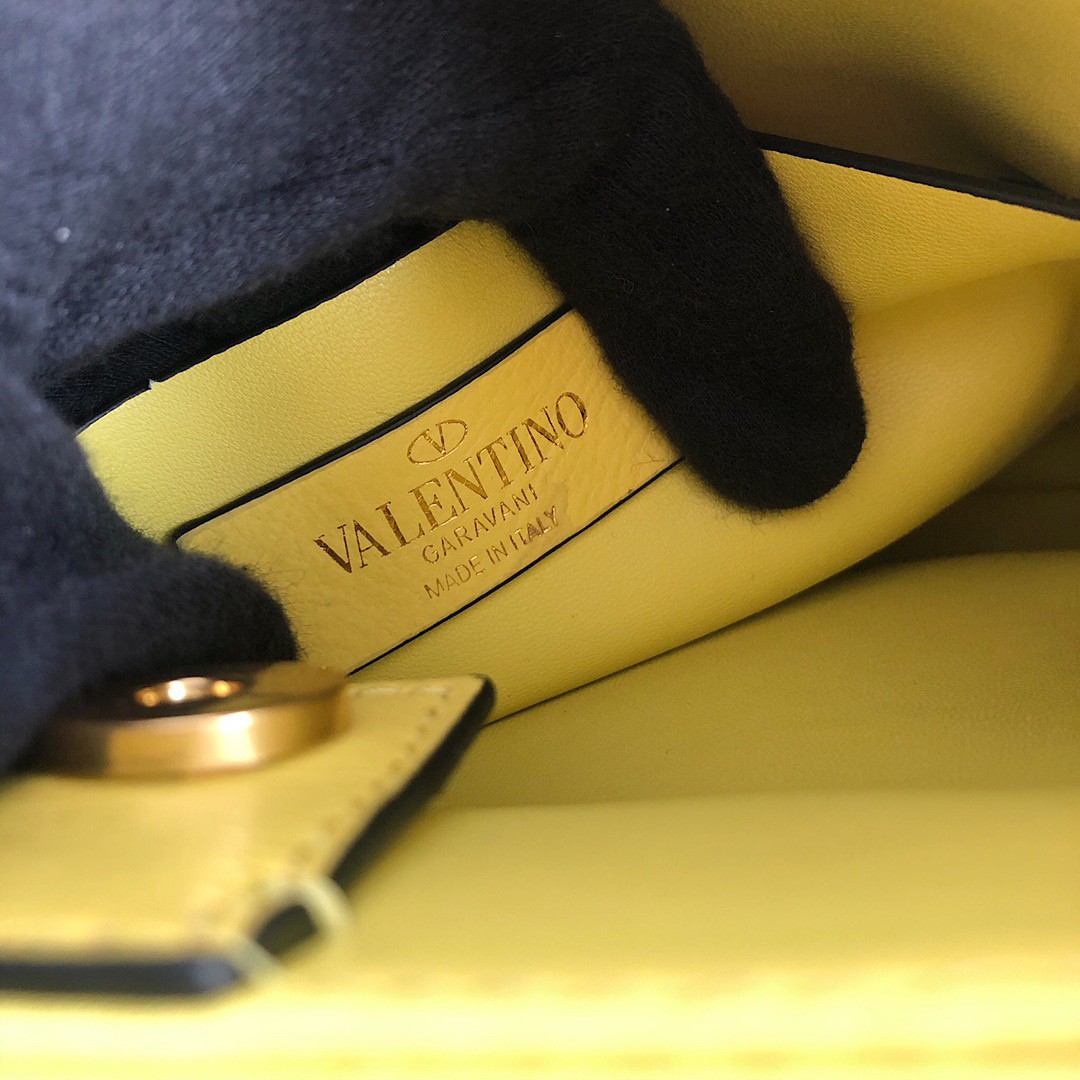 Valentino Roman Stud Small Handle Bag In Yellow Nappa Leather