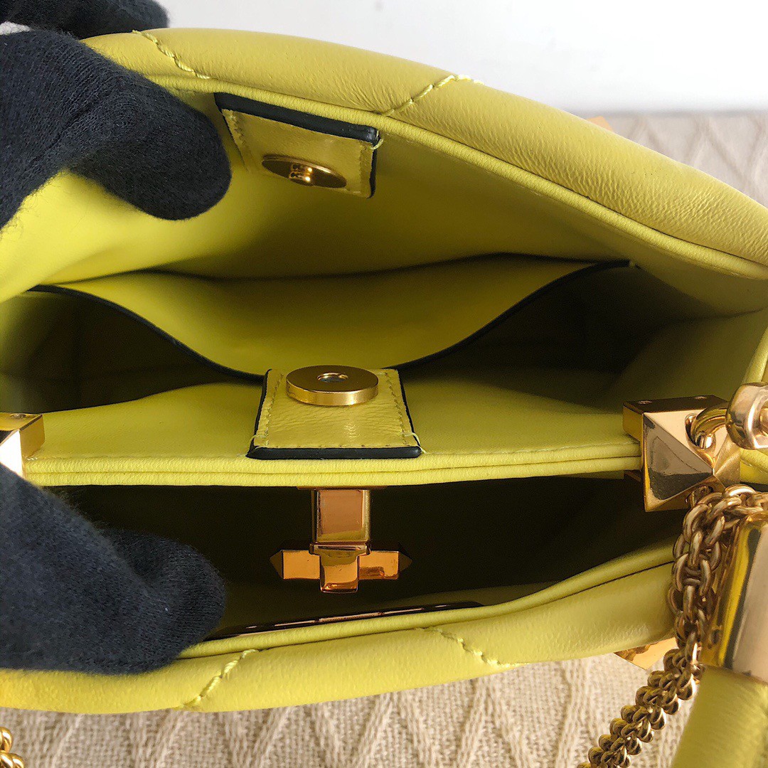 Valentino Roman Stud Small Handle Bag In Yellow Nappa Leather