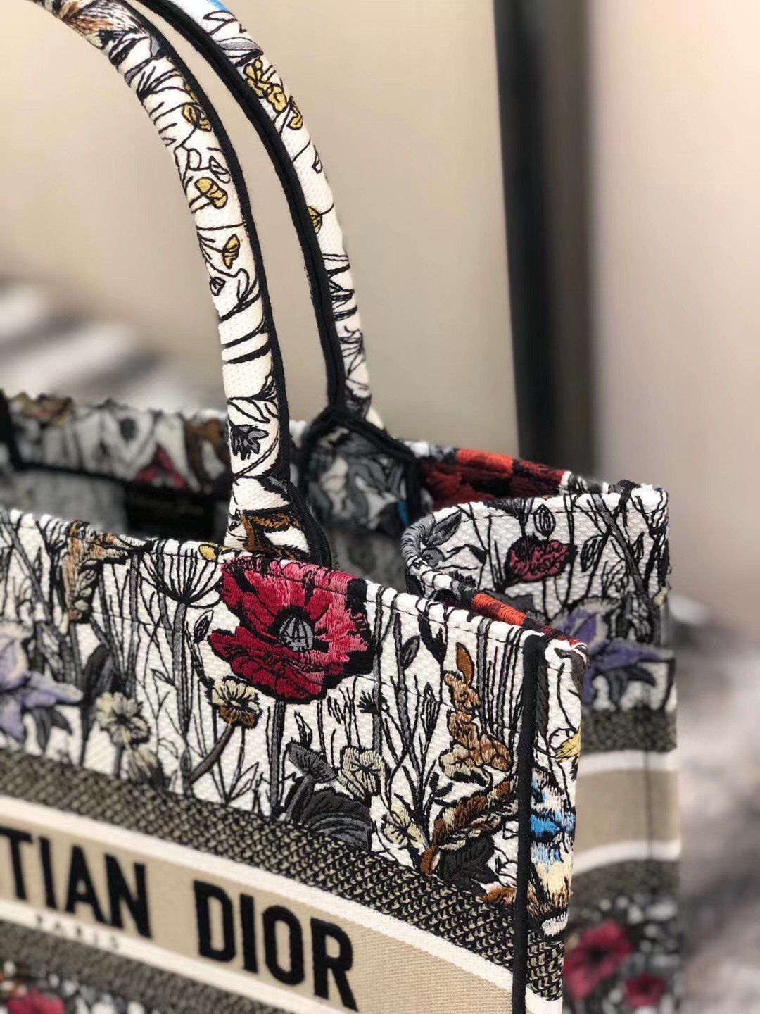 Dior Medium Book Tote Bag In Multicolor Mille Fleurs Embroidery