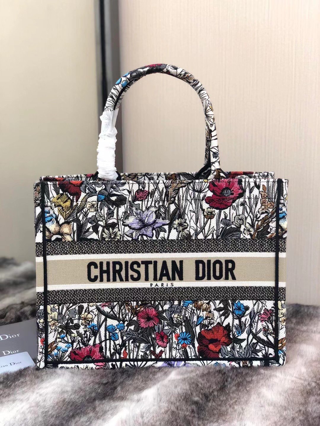 Dior Medium Book Tote Bag In Multicolor Mille Fleurs Embroidery