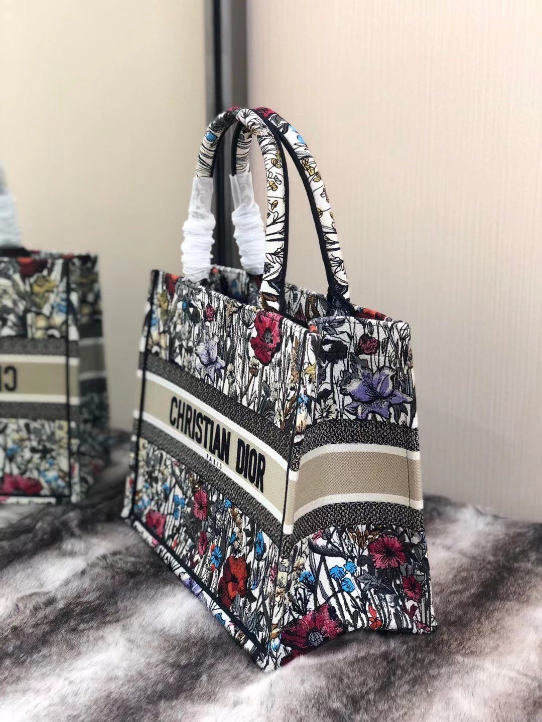 Dior Medium Book Tote Bag In Multicolor Mille Fleurs Embroidery