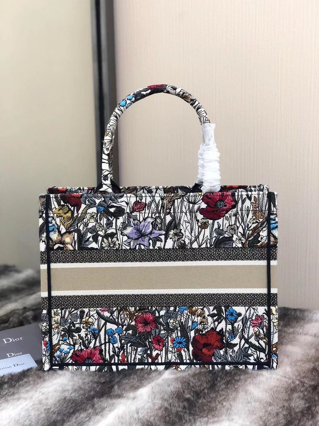 Dior Medium Book Tote Bag In Multicolor Mille Fleurs Embroidery