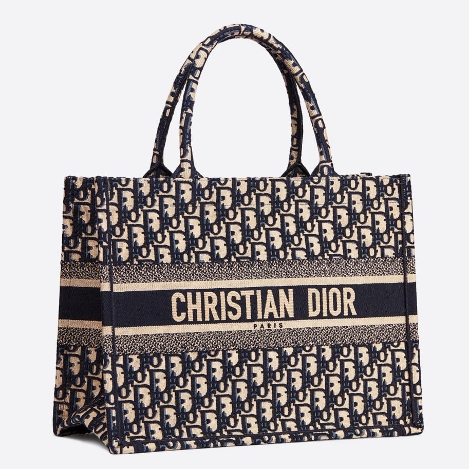 Dior Medium Book Tote Bag In Blue Dior Oblique Embroidery