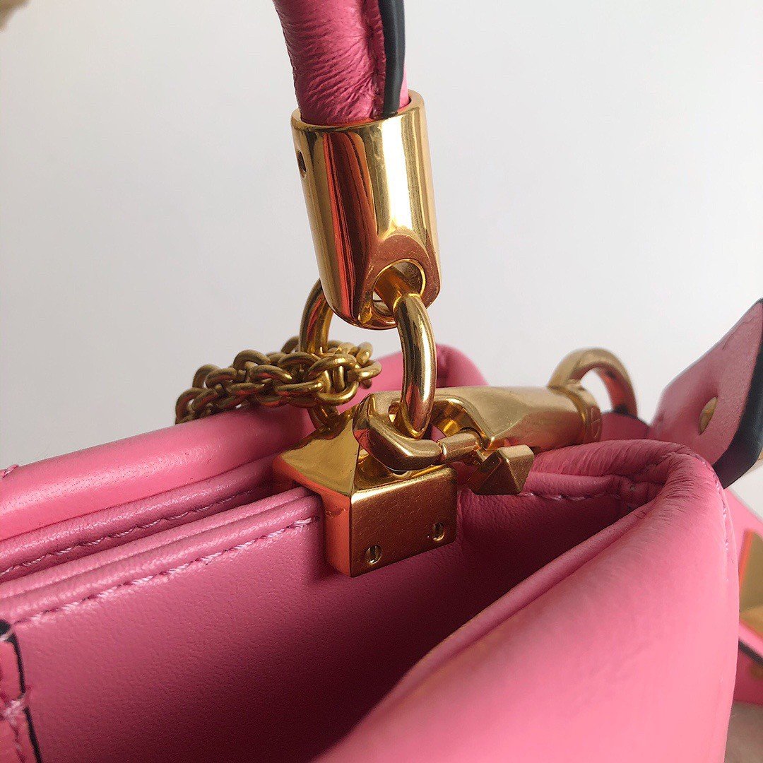 Valentino Roman Stud Small Handle Bag In Pink Nappa Leather