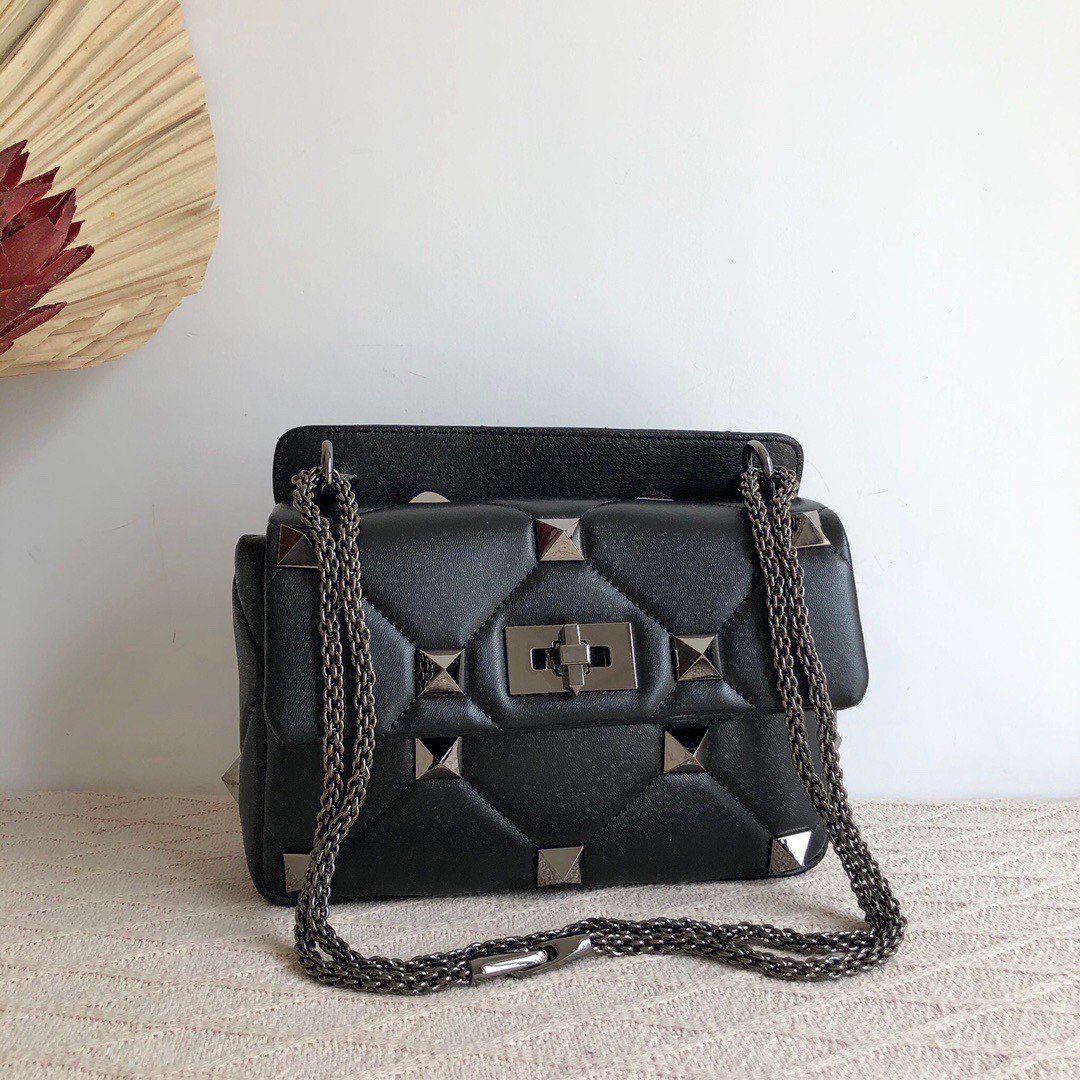 Valentino Roman Stud Medium Chain Bag with Black Hardware