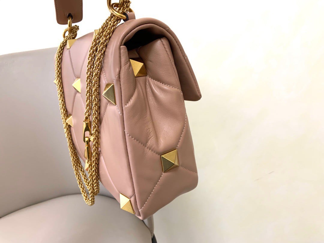 Valentino Roman Stud Large Chain Bag In Rose Cannelle Nappa Leather