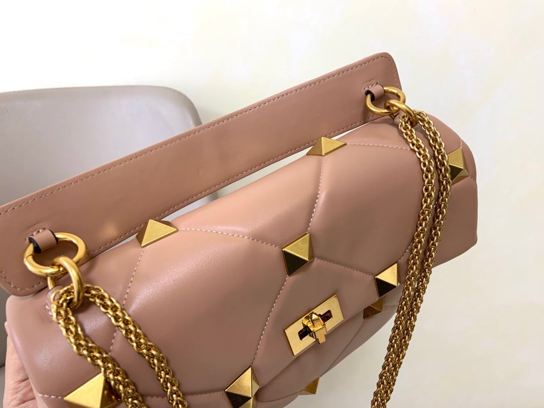 Valentino Roman Stud Large Chain Bag In Rose Cannelle Nappa Leather