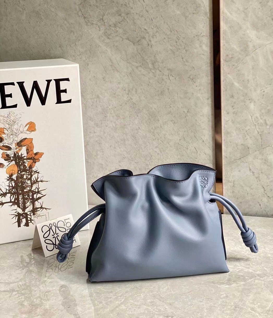 Loewe Mini Flamenco Clutch Bag In Atlantic Blue Calfskin