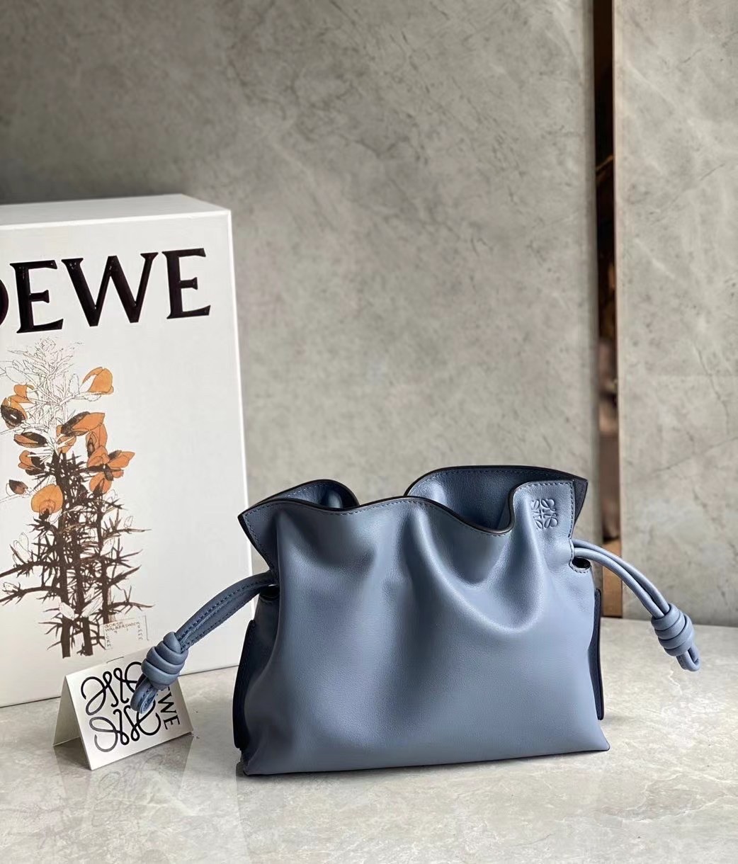 Loewe Mini Flamenco Clutch Bag In Atlantic Blue Calfskin