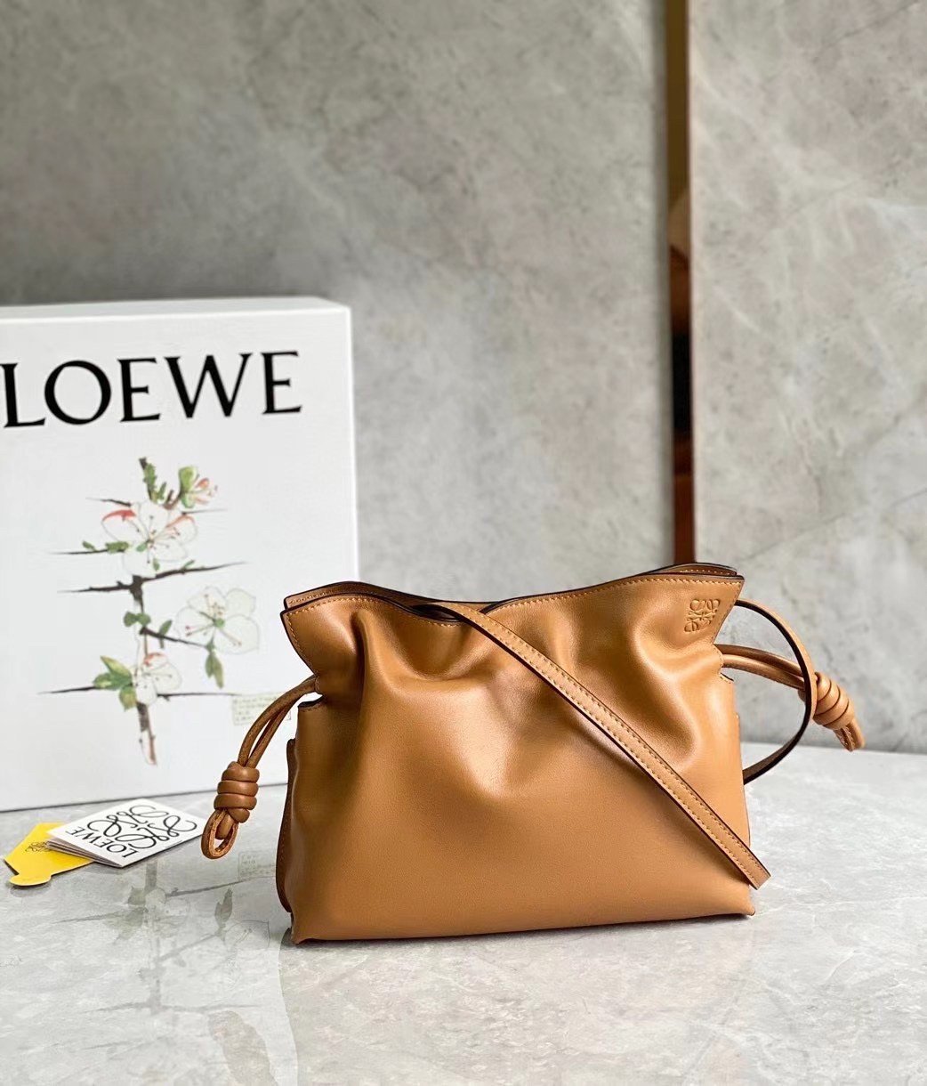 Loewe Mini Flamenco Clutch Bag In Brown Calfskin