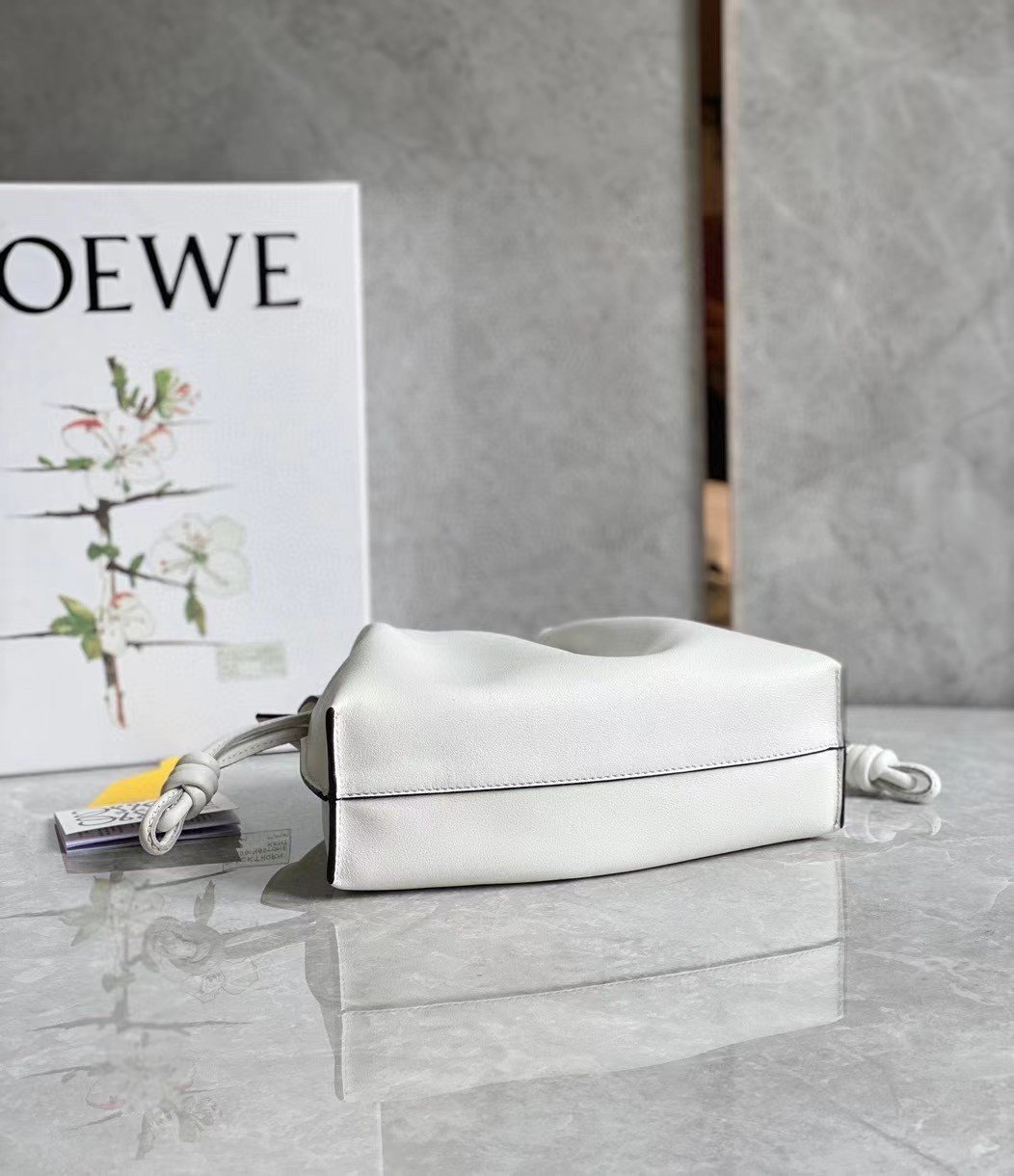 Loewe Mini Flamenco Clutch Bag In White Calfskin