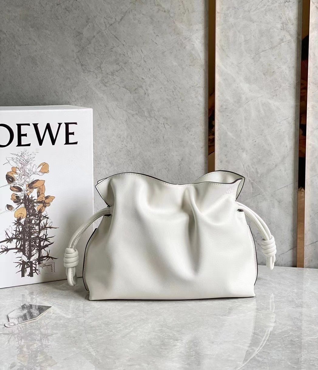 Loewe Flamenco Clutch Bag In White Calfskin