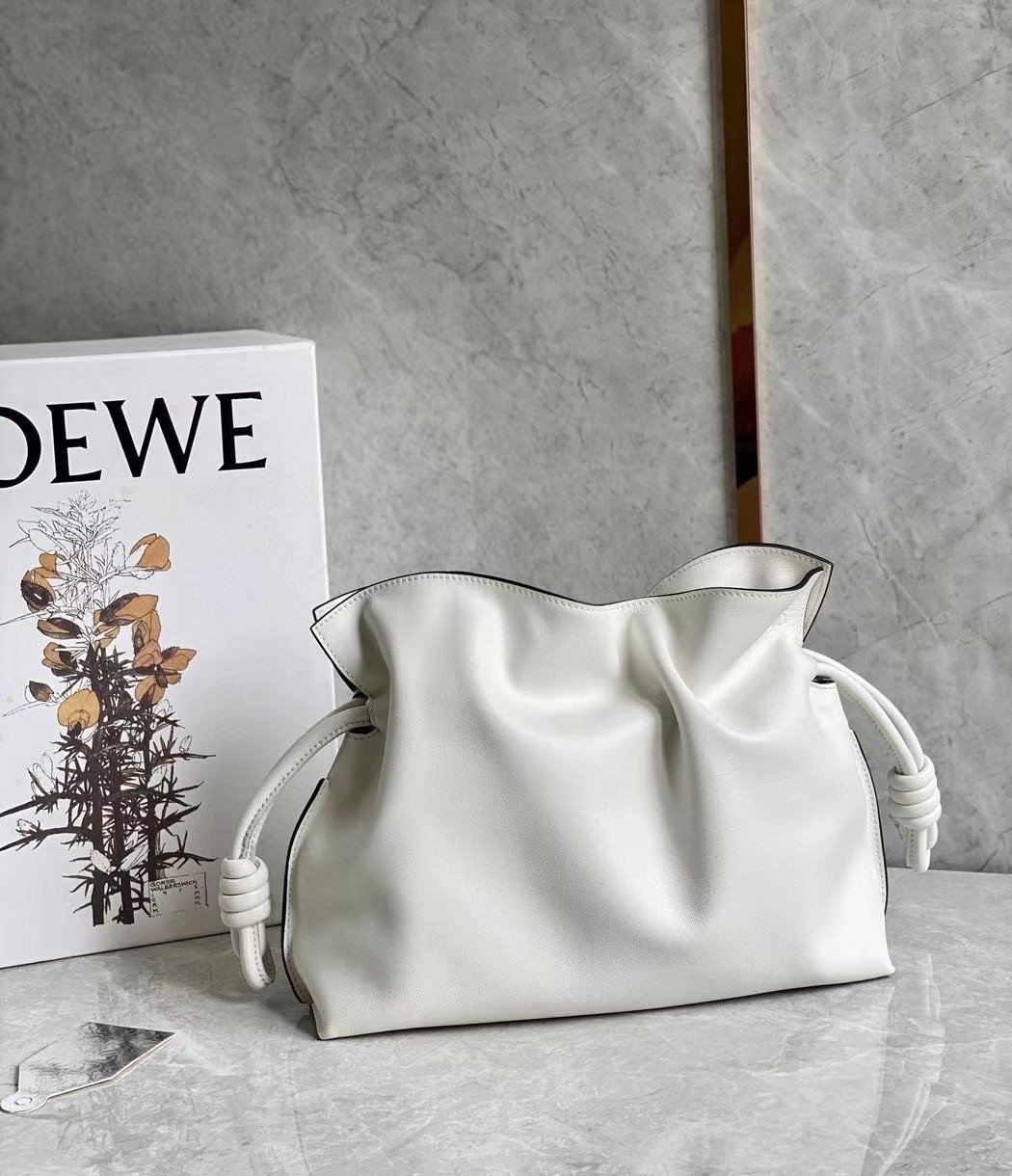 Loewe Flamenco Clutch Bag In White Calfskin