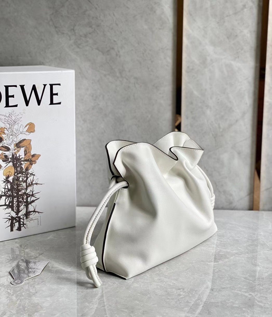 Loewe Flamenco Clutch Bag In White Calfskin