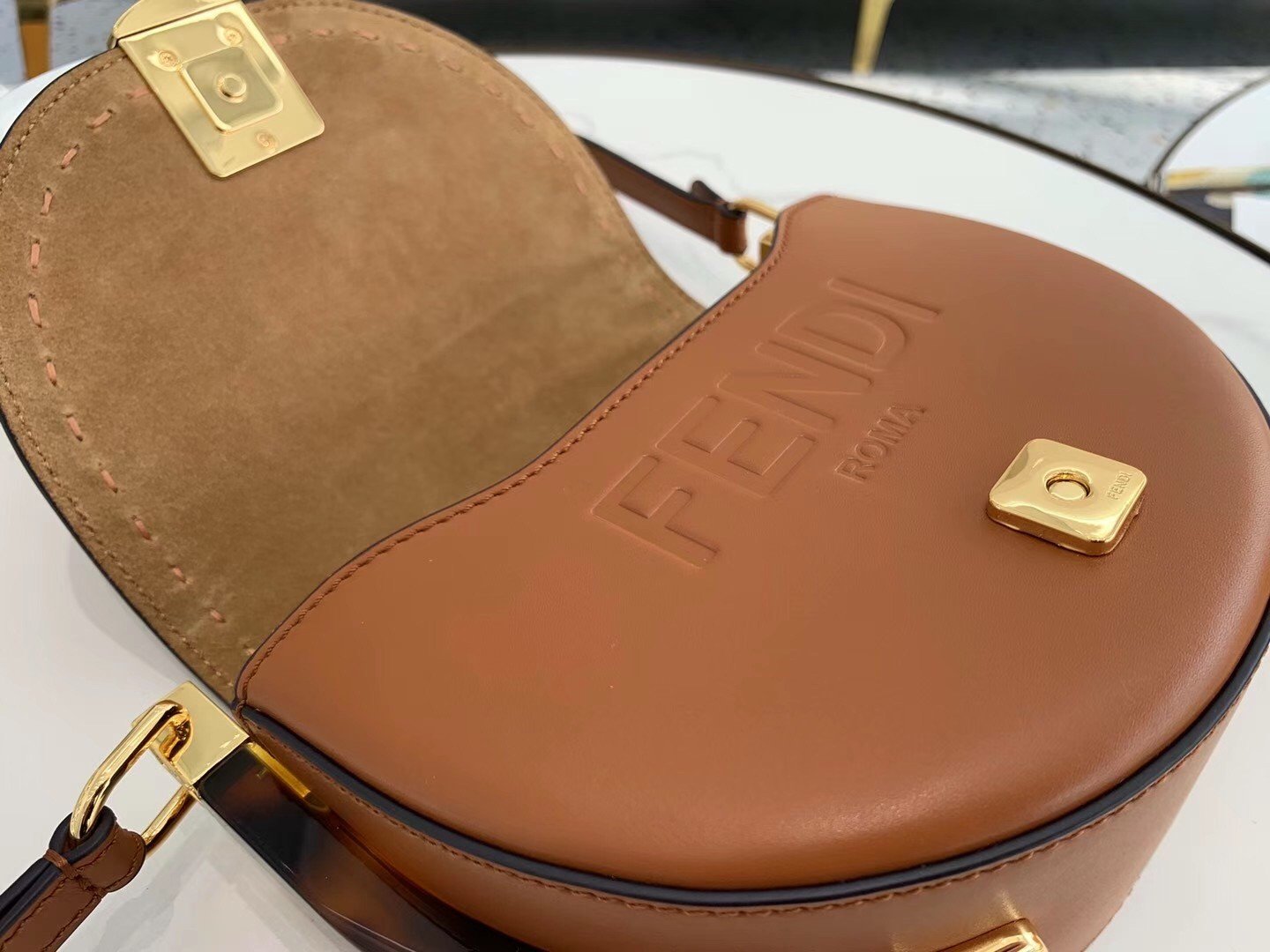 Fendi Moonlight Saddle Bag In Brown Calfskin