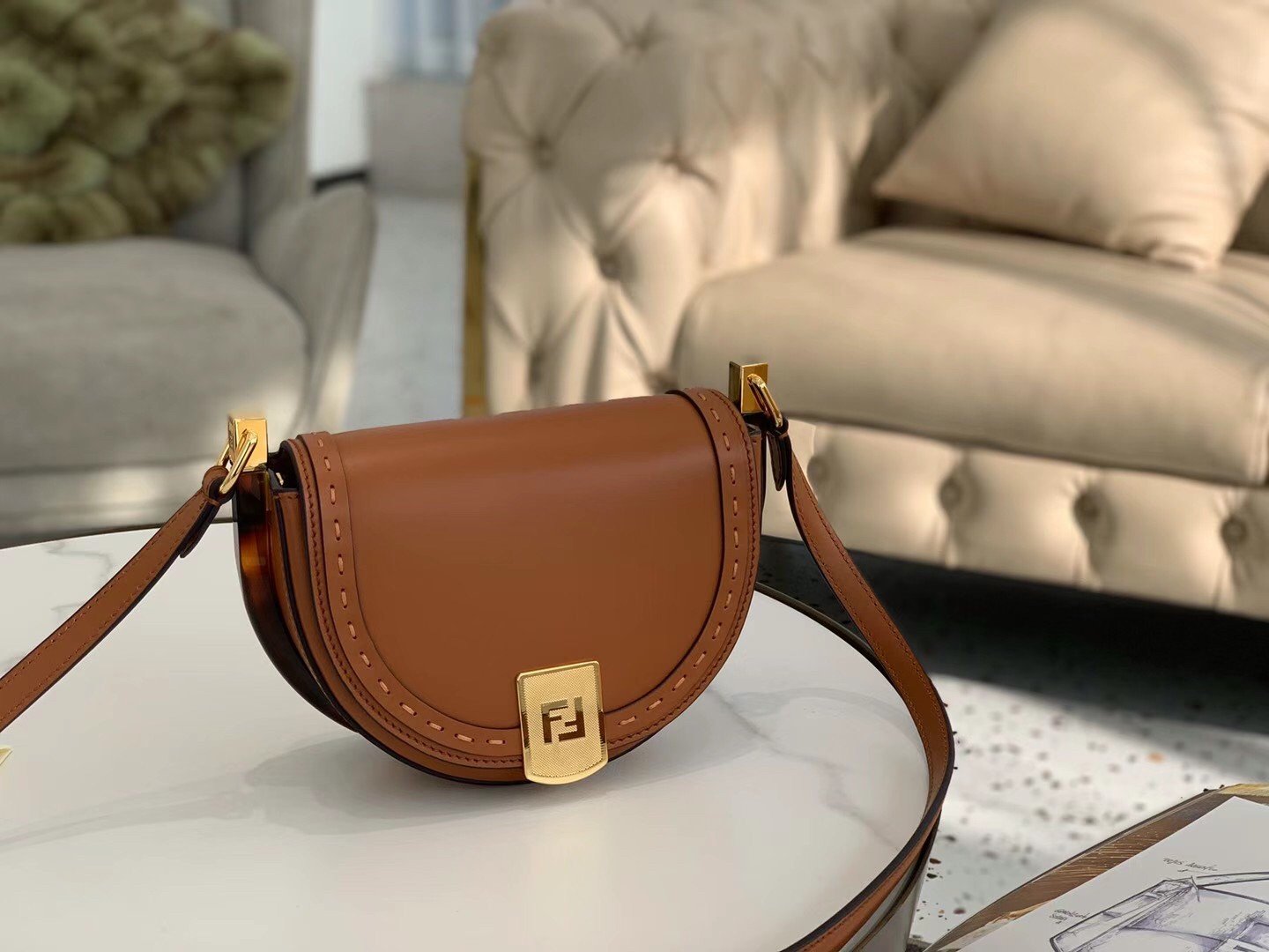 Fendi Moonlight Saddle Bag In Brown Calfskin