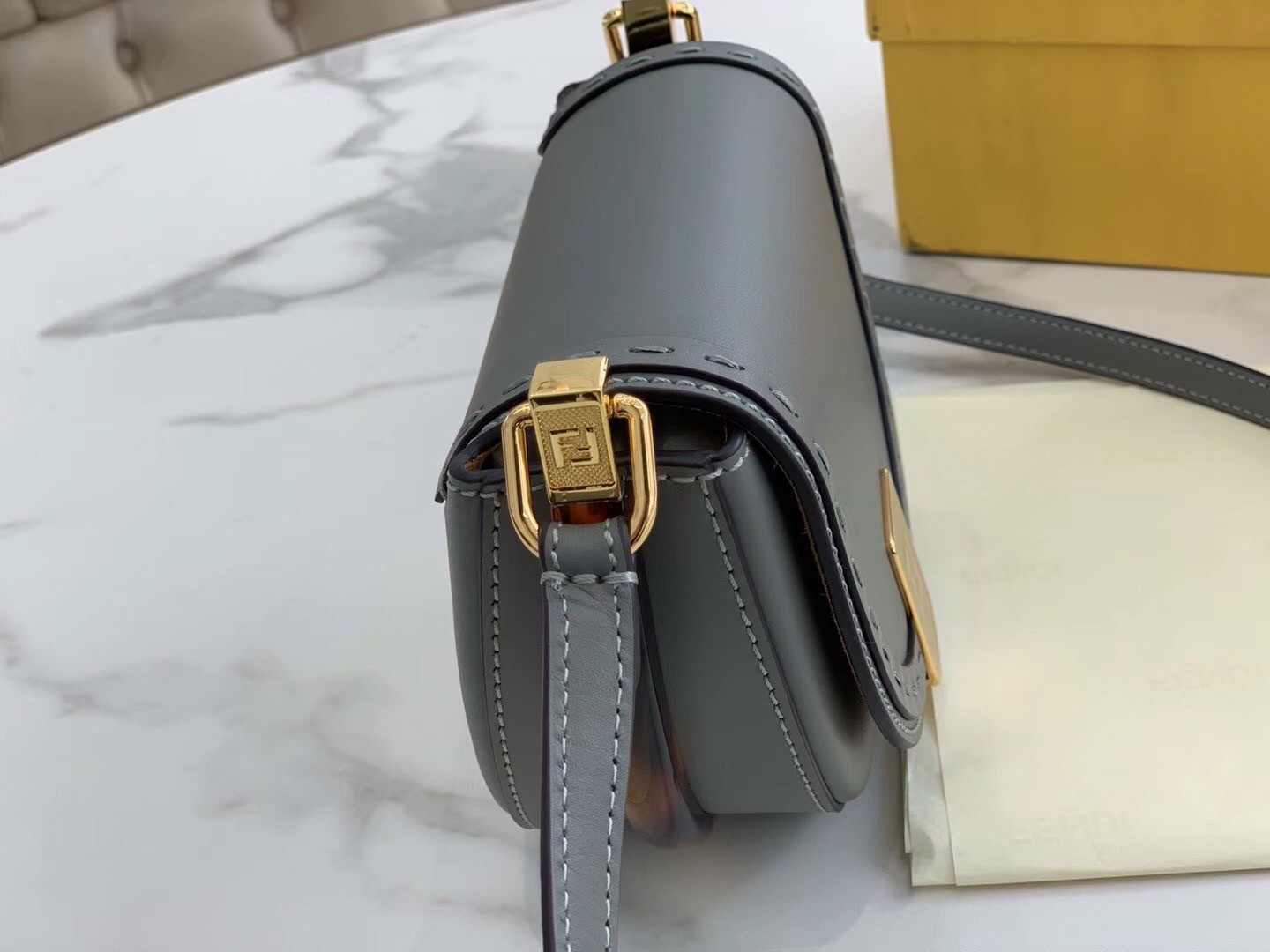 Fendi Moonlight Saddle Bag In Grey Calfskin