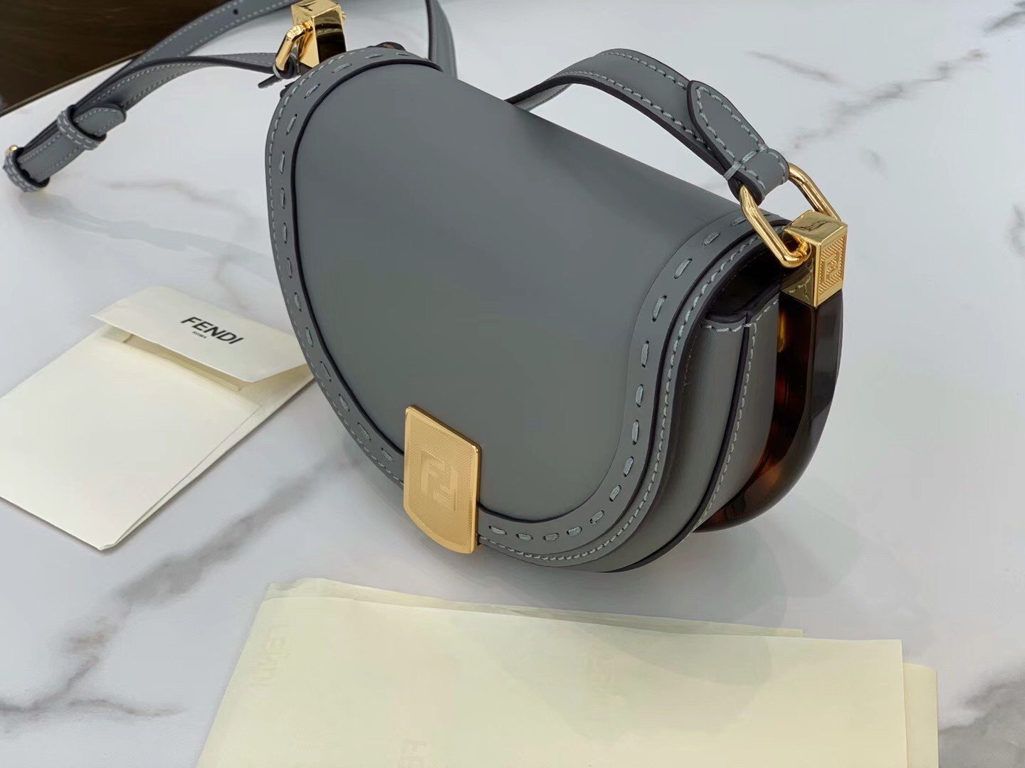 Fendi Moonlight Saddle Bag In Grey Calfskin