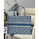 Dior Medium Book Tote Bag In Blue Oblique Embroidery