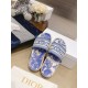 Dior Dway Slides In Bright Blue Toile de Jouy Embroidered Cotton