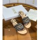 Dior Dway Slides In Beige Jute Canvas Embroidered with Union Motif