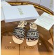 Dior Dway Slides In Beige Jute Canvas Embroidered with Union Motif