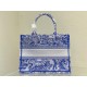 Dior Medium Book Tote Bag In Blue Transparent Toile de Jouy Canvas