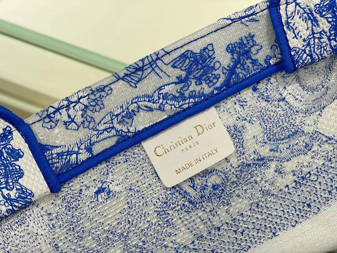 Dior Medium Book Tote Bag In Blue Transparent Toile de Jouy Canvas