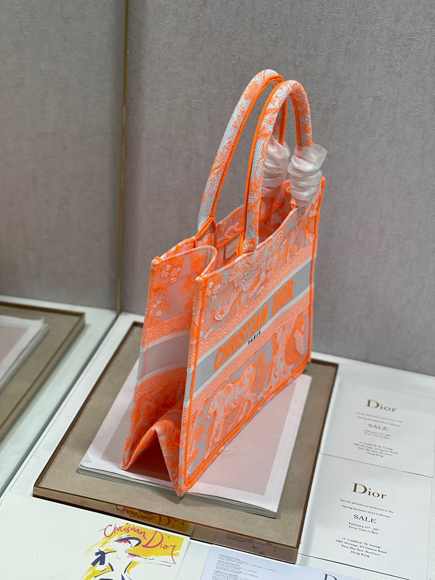 Dior Medium Book Tote Bag In Orange Transparent Toile de Jouy Canvas