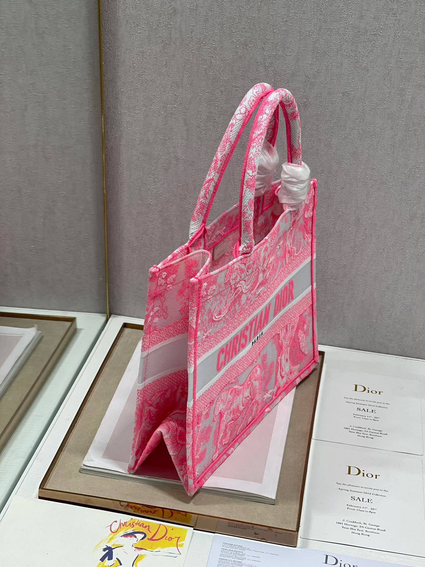 Dior Medium Book Tote Bag In Pink Transparent Toile de Jouy Canvas