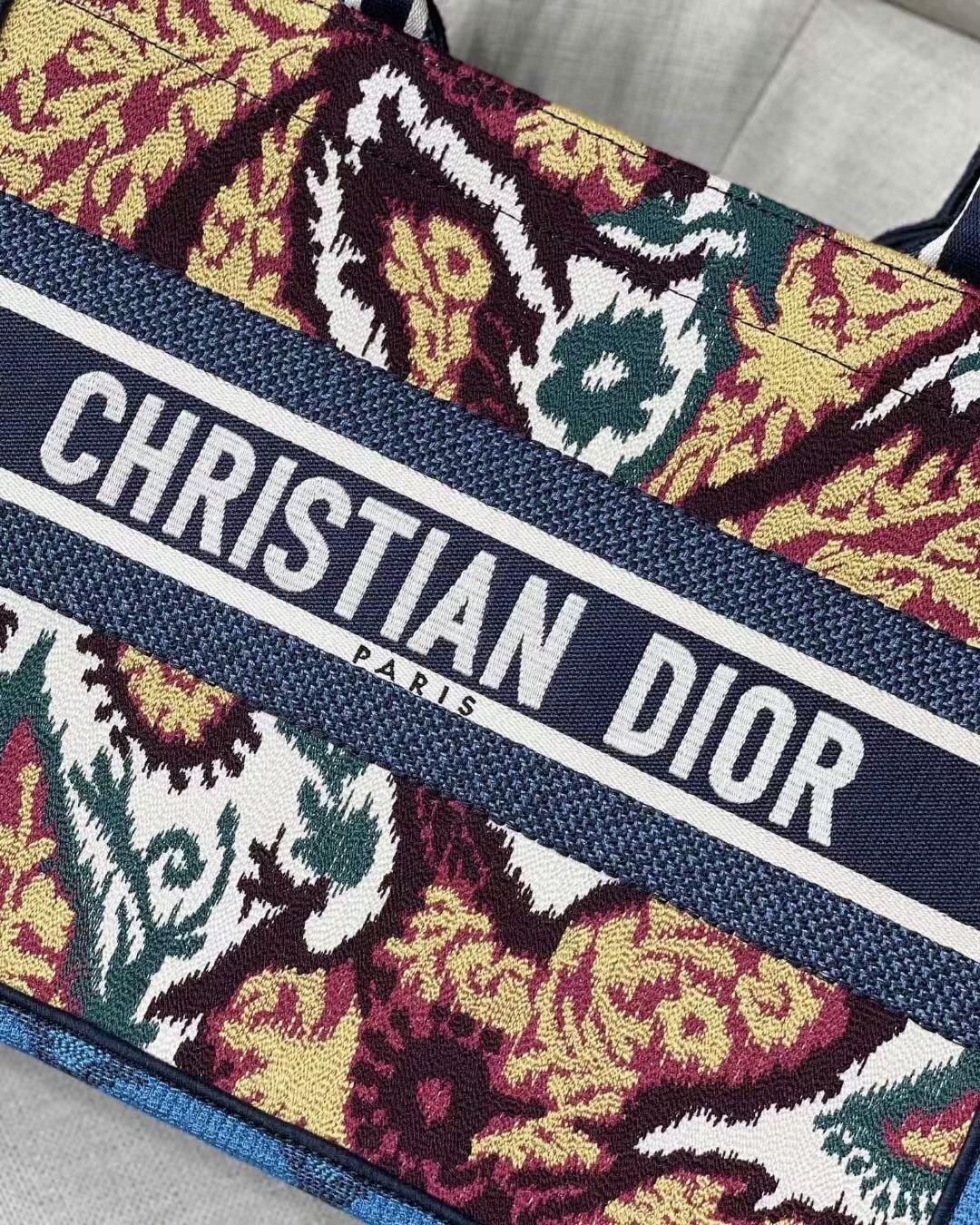 Dior Medium Book Tote Bag In Blue Multicolor Dior Paisley Embroidery