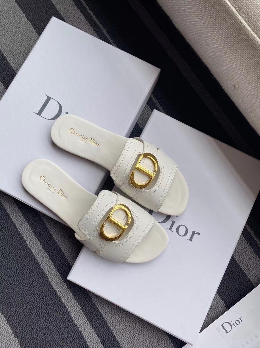 Dior 30 Montaigne Slides In White Calfskin