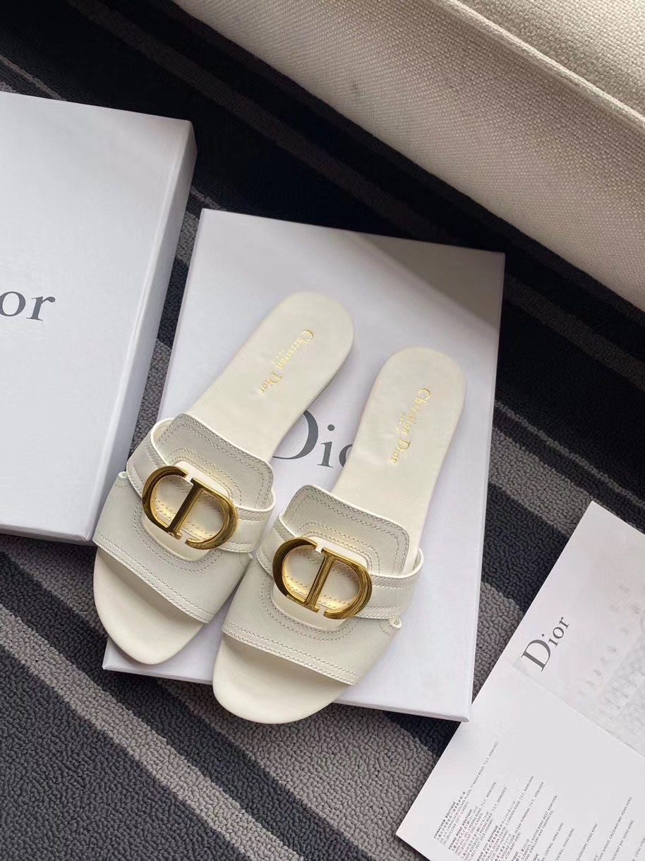 Dior 30 Montaigne Slides In White Calfskin