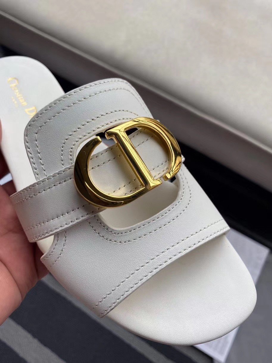 Dior 30 Montaigne Slides In White Calfskin