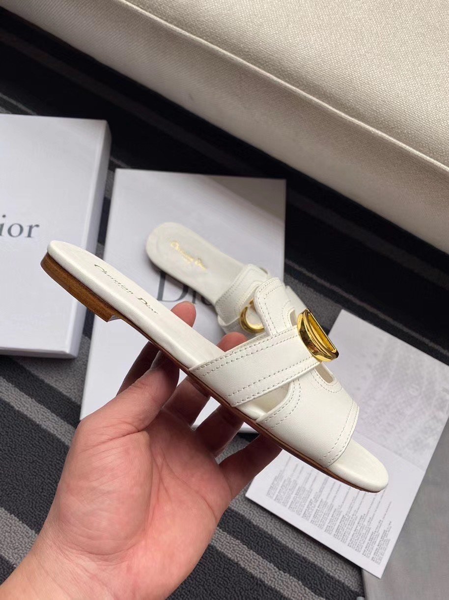 Dior 30 Montaigne Slides In White Calfskin