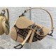 Dior Saddle Bag In Beige Jute Canvas with Dior Union Motif