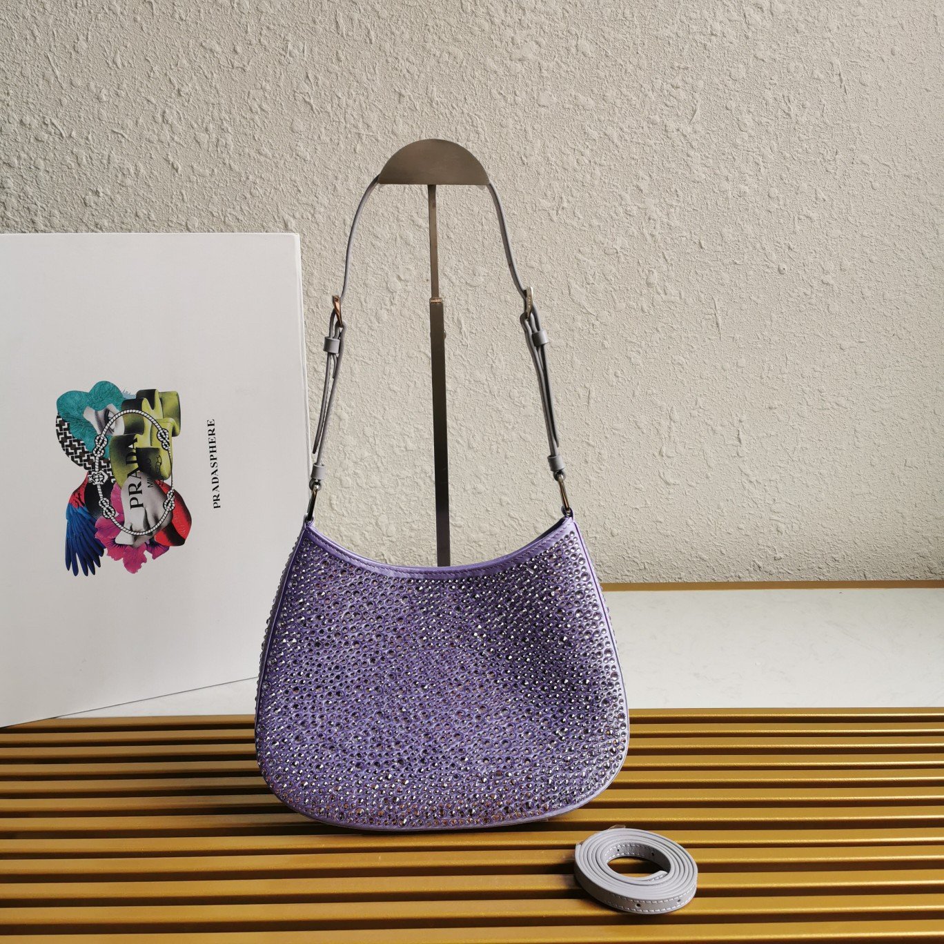 Prada Cleo Bag In Wisteria Satin with Cystal Appliques