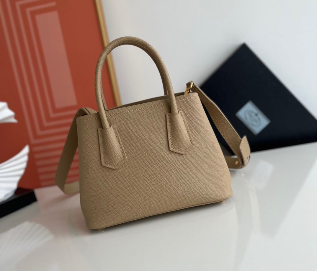 Prada Double Mini Bag In Beige Saffiano Leather