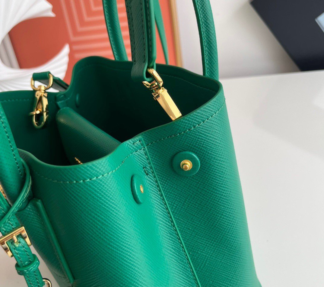 Prada Double Mini Bag In Green Saffiano Leather